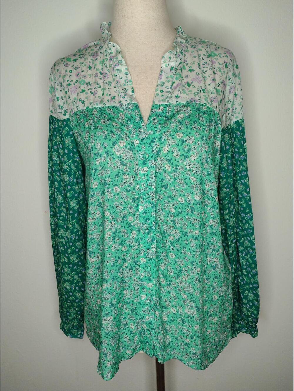 Zara Green & White Floral Button-Down Blouse